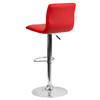 Betsy Modern Red Vinyl Adjustable Bar Stool with Back, Counter Height Swivel Stool with Chrome Pedestal Base