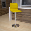 Betsy Modern Yellow Vinyl Adjustable Bar Stool with Back, Counter Height Swivel Stool with Chrome Pedestal Base