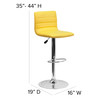 Betsy Modern Yellow Vinyl Adjustable Bar Stool with Back, Counter Height Swivel Stool with Chrome Pedestal Base