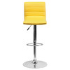 Betsy Modern Yellow Vinyl Adjustable Bar Stool with Back, Counter Height Swivel Stool with Chrome Pedestal Base