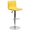 Betsy Modern Yellow Vinyl Adjustable Bar Stool with Back, Counter Height Swivel Stool with Chrome Pedestal Base