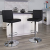 Betty Contemporary Black Vinyl Adjustable Height Barstool with Panel Back and Chrome Base