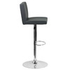 Betty Contemporary Gray Vinyl Adjustable Height Barstool with Panel Back and Chrome Base