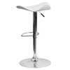 Caleb Contemporary White Vinyl Adjustable Height Barstool with Wavy Seat and Chrome Base