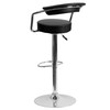 Cruz Contemporary Black Vinyl Adjustable Height Barstool with Arms and Chrome Base