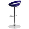 Dash Contemporary Blue Plastic Adjustable Height Barstool with Rounded Cutout Back and Chrome Base
