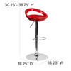 Dash Contemporary Red Plastic Adjustable Height Barstool with Rounded Cutout Back and Chrome Base