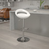 Dash Contemporary White Plastic Adjustable Height Barstool with Rounded Cutout Back and Chrome Base