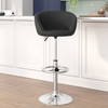 Luis Contemporary Black Vinyl Adjustable Height Barstool with Barrel Back and Chrome Base