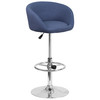 Luis Contemporary Blue Fabric Adjustable Height Barstool with Barrel Back and Chrome Base