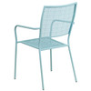 Oia Commercial Grade Sky Blue Indoor-Outdoor Steel Patio Arm Chair with Square Back