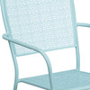 Oia Commercial Grade Sky Blue Indoor-Outdoor Steel Patio Arm Chair with Square Back