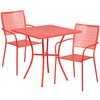 Oia Commercial Grade 28" Square Coral Indoor-Outdoor Steel Patio Table Set with 2 Square Back Chairs