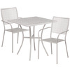 Oia Commercial Grade 28" Square Light Gray Indoor-Outdoor Steel Patio Table Set with 2 Square Back Chairs