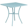 Oia Commercial Grade 28" Square Sky Blue Indoor-Outdoor Steel Patio Table Set with 2 Square Back Chairs