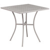 Oia Commercial Grade 28" Square Light Gray Indoor-Outdoor Steel Patio Table Set with 2 Round Back Chairs