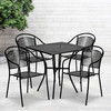 Oia Commercial Grade 28" Square Black Indoor-Outdoor Steel Patio Table Set with 4 Round Back Chairs