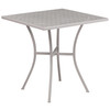 Oia Commercial Grade 28" Square Light Gray Indoor-Outdoor Steel Patio Table Set with 4 Round Back Chairs