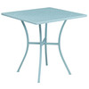 Oia Commercial Grade 28" Square Sky Blue Indoor-Outdoor Steel Patio Table Set with 4 Round Back Chairs