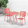 Oia Commercial Grade 28" Square Coral Indoor-Outdoor Steel Folding Patio Table Set with 2 Square Back Chairs