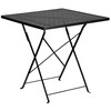 Oia Commercial Grade 28" Square Black Indoor-Outdoor Steel Folding Patio Table Set with 4 Square Back Chairs