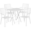 Oia Commercial Grade 28" Square White Indoor-Outdoor Steel Folding Patio Table Set with 4 Square Back Chairs