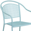 Oia Commercial Grade Sky Blue Indoor-Outdoor Steel Patio Arm Chair with Round Back