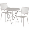 Oia Commercial Grade 30" Round Light Gray Indoor-Outdoor Steel Folding Patio Table Set with 2 Square Back Chairs