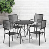 Oia Commercial Grade 30" Round Black Indoor-Outdoor Steel Folding Patio Table Set with 4 Square Back Chairs