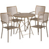 Oia Commercial Grade 30" Round Gold Indoor-Outdoor Steel Folding Patio Table Set with 4 Square Back Chairs