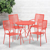 Oia Commercial Grade 30" Round Coral Indoor-Outdoor Steel Folding Patio Table Set with 4 Square Back Chairs