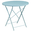 Oia Commercial Grade 30" Round Sky Blue Indoor-Outdoor Steel Folding Patio Table Set with 4 Round Back Chairs