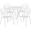 Oia Commercial Grade 30" Round White Indoor-Outdoor Steel Folding Patio Table Set with 4 Round Back Chairs