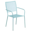 Oia Commercial Grade 35.25" Round Sky Blue Indoor-Outdoor Steel Patio Table Set with 2 Square Back Chairs