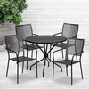 Oia Commercial Grade 35.25" Round Black Indoor-Outdoor Steel Patio Table Set with 4 Square Back Chairs