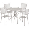 Oia Commercial Grade 35.25" Round Light Gray Indoor-Outdoor Steel Patio Table Set with 4 Square Back Chairs