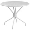 Oia Commercial Grade 35.25" Round White Indoor-Outdoor Steel Patio Table Set with 4 Square Back Chairs