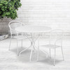 Oia Commercial Grade 35.25" Round White Indoor-Outdoor Steel Patio Table Set with 2 Round Back Chairs