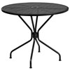 Oia Commercial Grade 35.25" Round Black Indoor-Outdoor Steel Patio Table Set with 4 Round Back Chairs