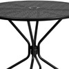 Oia Commercial Grade 35.25" Round Black Indoor-Outdoor Steel Patio Table Set with 4 Round Back Chairs