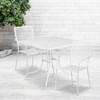 Oia Commercial Grade 35.5" Square White Indoor-Outdoor Steel Patio Table Set with 2 Square Back Chairs