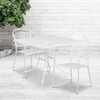 Oia Commercial Grade 35.5" Square White Indoor-Outdoor Steel Patio Table Set with 2 Round Back Chairs
