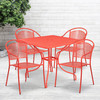 Oia Commercial Grade 35.5" Square Coral Indoor-Outdoor Steel Patio Table Set with 4 Round Back Chairs