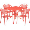 Oia Commercial Grade 35.5" Square Coral Indoor-Outdoor Steel Patio Table Set with 4 Round Back Chairs