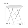 Oia Commercial Grade 30" Round White Indoor-Outdoor Steel Folding Patio Table