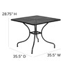 Oia Commercial Grade 35.5" Square Black Indoor-Outdoor Steel Patio Table with Umbrella Hole