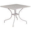Oia Commercial Grade 35.5" Square Light Gray Indoor-Outdoor Steel Patio Table with Umbrella Hole