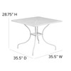 Oia Commercial Grade 35.5" Square White Indoor-Outdoor Steel Patio Table with Umbrella Hole