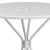 Oia Commercial Grade 35.25" Round White Indoor-Outdoor Steel Patio Table with Umbrella Hole