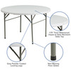 Freeman 4-Foot Round Bi-Fold Granite White Plastic Banquet and Event Folding Table with Carrying Handle